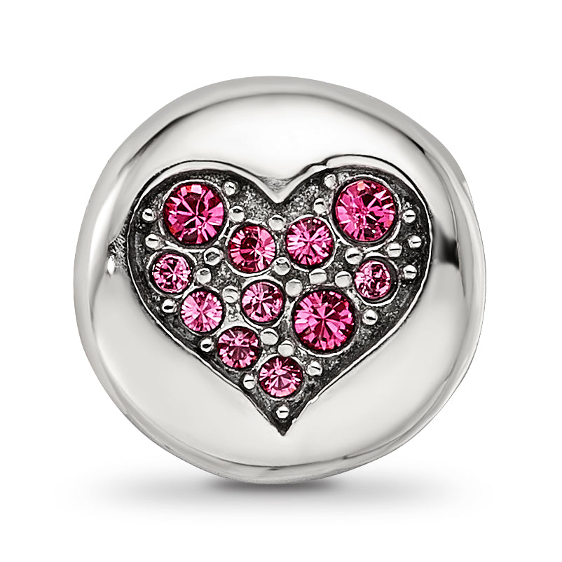 Sterling Silver Reflections Oct Pink Crystal Hope Heart Bead