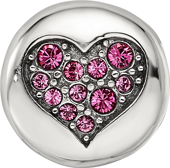 Sterling Silver Reflections Oct Pink Crystal Hope Heart Bead