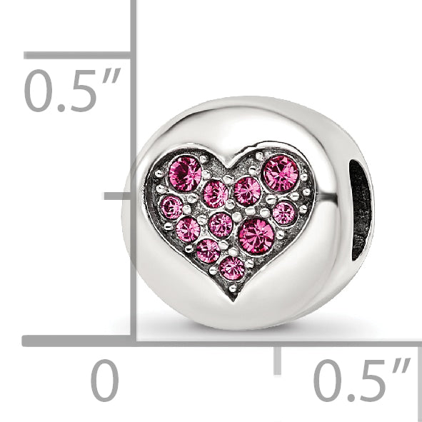 Sterling Silver Reflections Oct Pink Crystal Hope Heart Bead