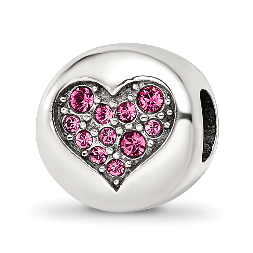 Sterling Silver Reflections Oct Pink Crystal Hope Heart Bead