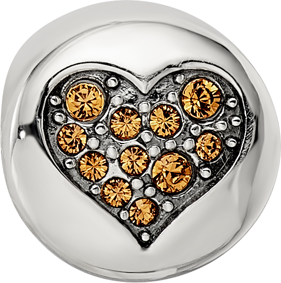 Sterling Silver Reflections Nov Yellow Crystal Balance Heart Bead