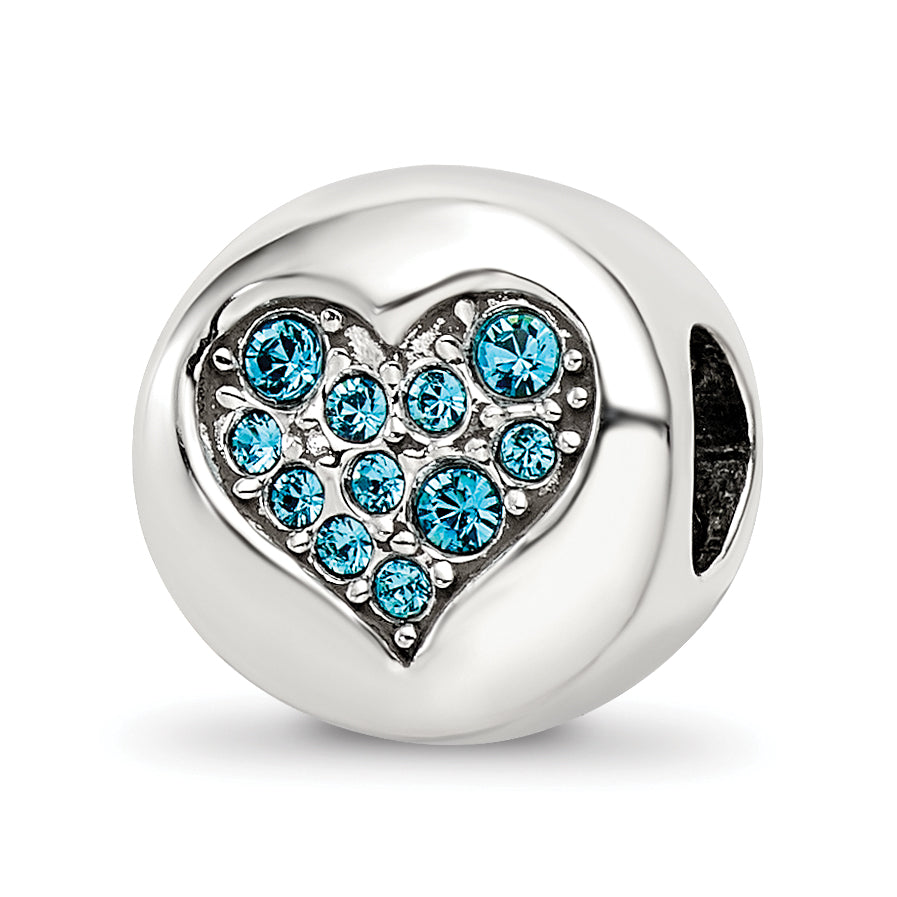 Sterling Silver Reflections Dec Blue Crystal Luck Heart Bead