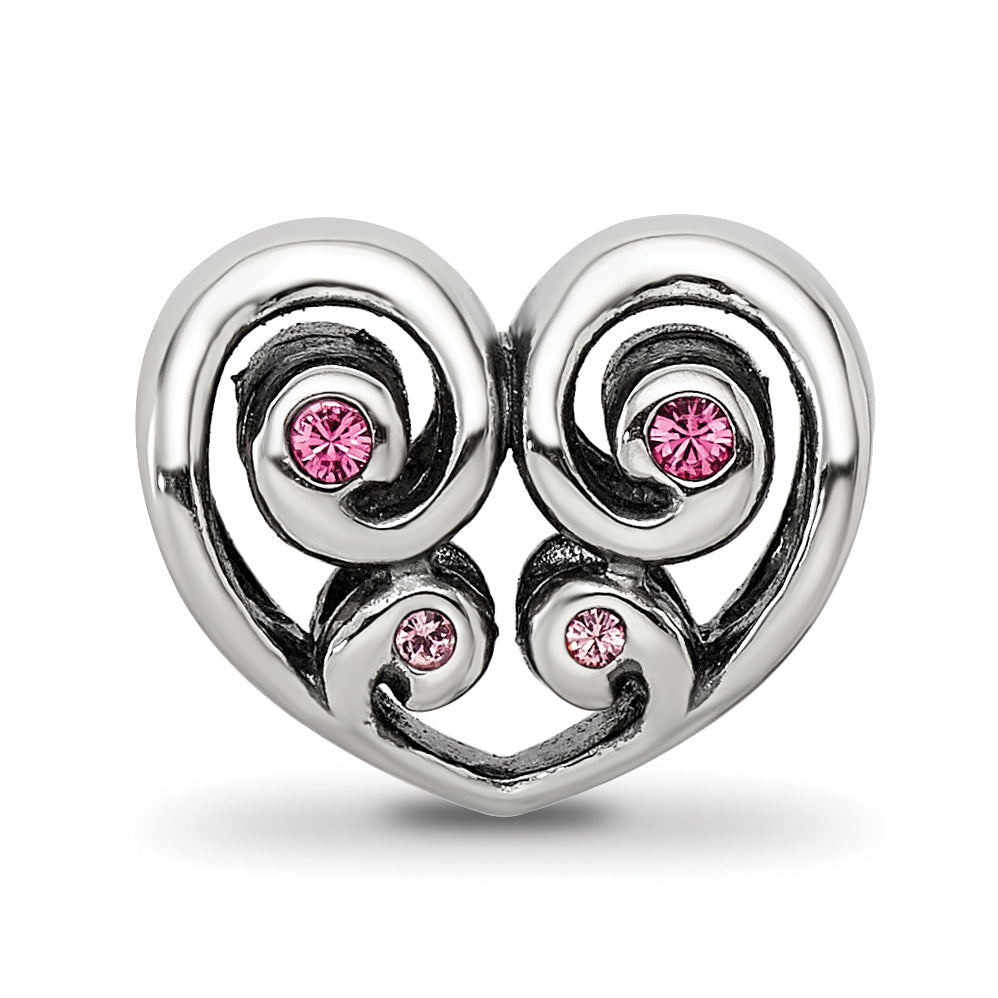 Sterling Silver Reflections Pink Crystal Twin Heart Bead