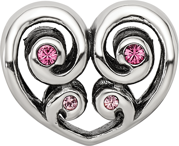 Sterling Silver Reflections Pink Crystal Twin Heart Bead