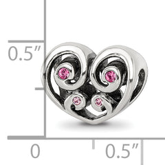 Sterling Silver Reflections Pink Crystal Twin Heart Bead