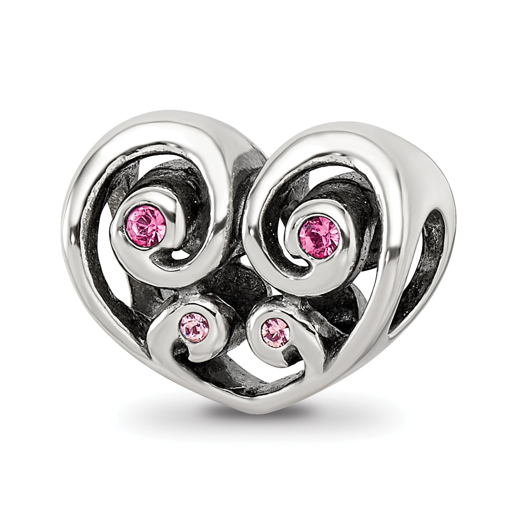 Sterling Silver Reflections Pink Crystal Twin Heart Bead