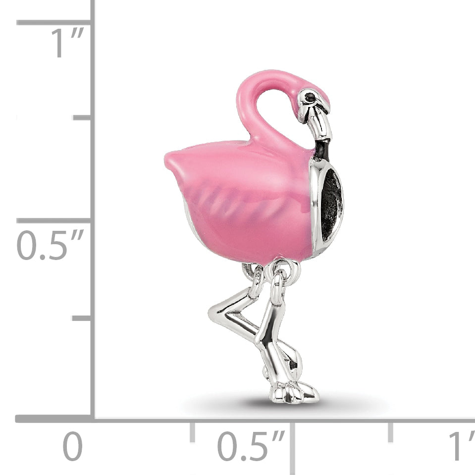 Sterling Silver Reflections Pink Enamel Flamingo Bead