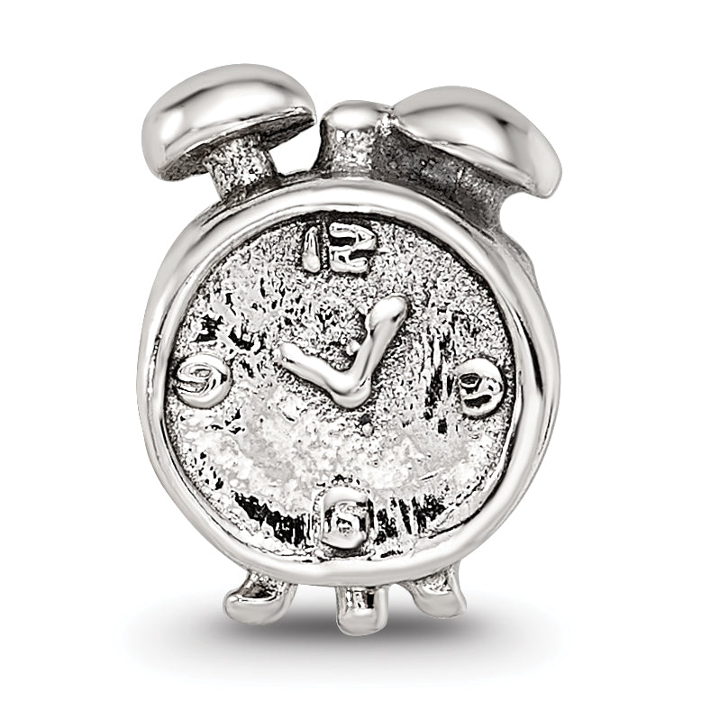 Sterling Silver 925 Alarm Clock Themed Bead with Antiqued Finish