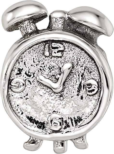 Sterling Silver 925 Alarm Clock Themed Bead with Antiqued Finish