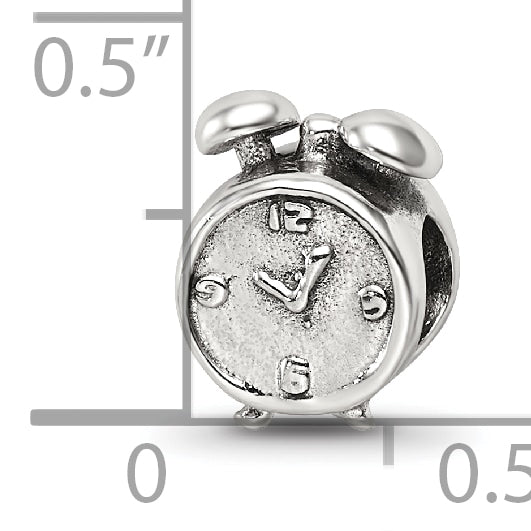 Sterling Silver 925 Alarm Clock Themed Bead with Antiqued Finish