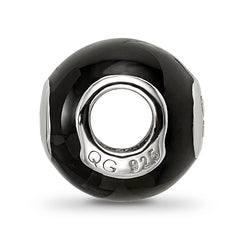 Sterling Silver Reflections Rhodium-plated Black Enamel 8-Ball Bead