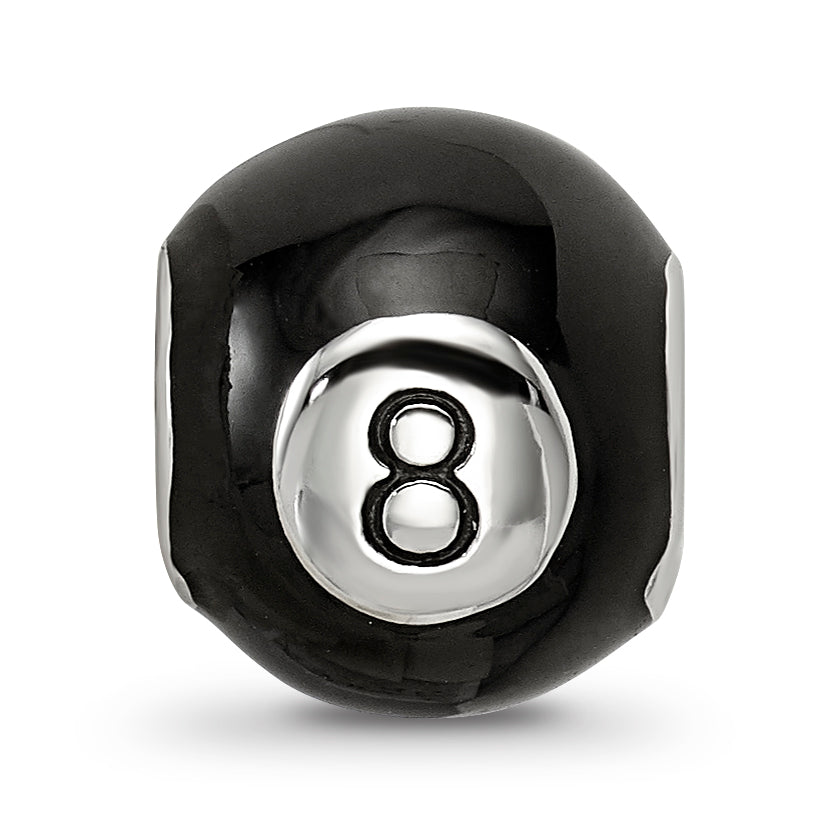 Sterling Silver Reflections Rhodium-plated Black Enamel 8-Ball Bead