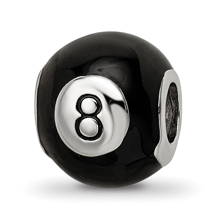 Sterling Silver Reflections Rhodium-plated Black Enamel 8-Ball Bead