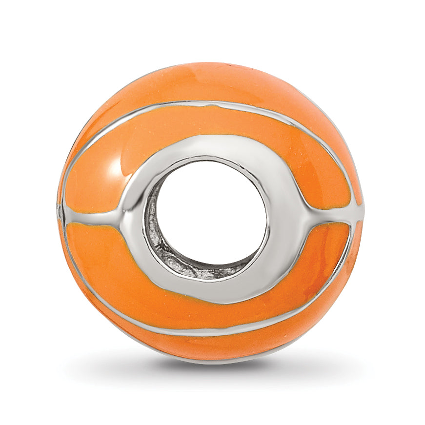 Sterling Silver Reflections Rhodium-plated Orange Enamel Basketball Bead