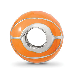 Sterling Silver Reflections Rhodium-plated Orange Enamel Basketball Bead