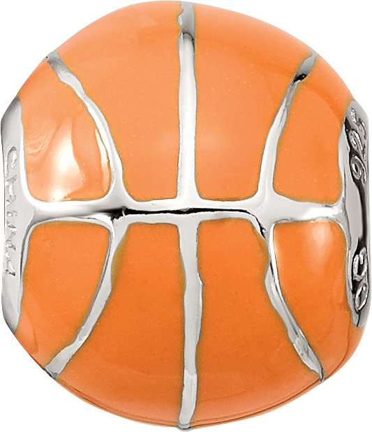 Sterling Silver Reflections Rhodium-plated Orange Enamel Basketball Bead