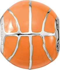 Sterling Silver Reflections Rhodium-plated Orange Enamel Basketball Bead