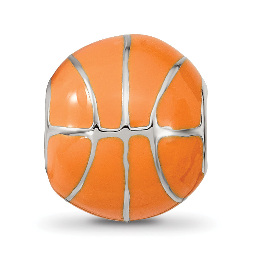 Sterling Silver Reflections Rhodium-plated Orange Enamel Basketball Bead