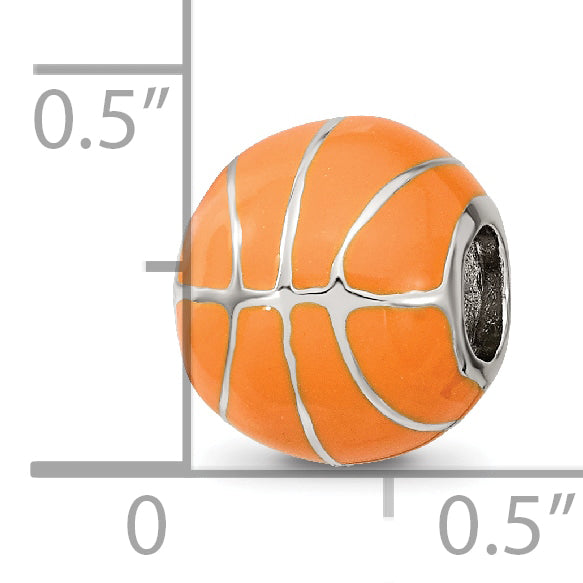 Sterling Silver Reflections Rhodium-plated Orange Enamel Basketball Bead