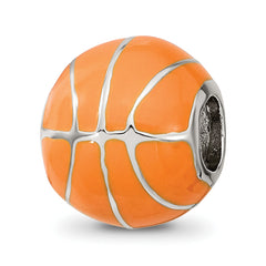 Sterling Silver Reflections Rhodium-plated Orange Enamel Basketball Bead