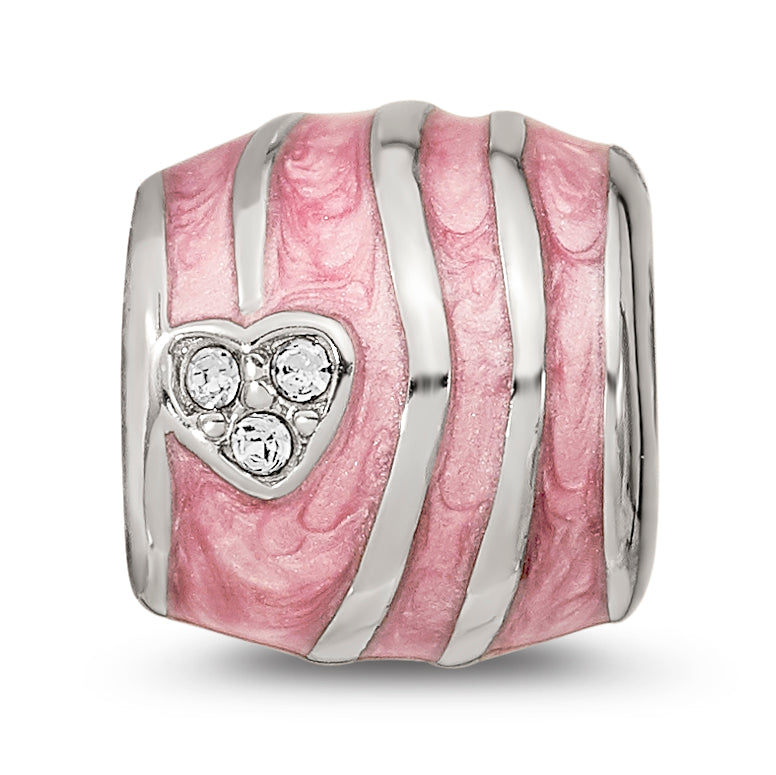 Sterling Silver Reflections Pink Enameled Crystal Hearts Bead