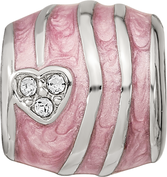 Sterling Silver Reflections Pink Enameled Crystal Hearts Bead