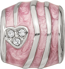 Sterling Silver Reflections Pink Enameled Crystal Hearts Bead