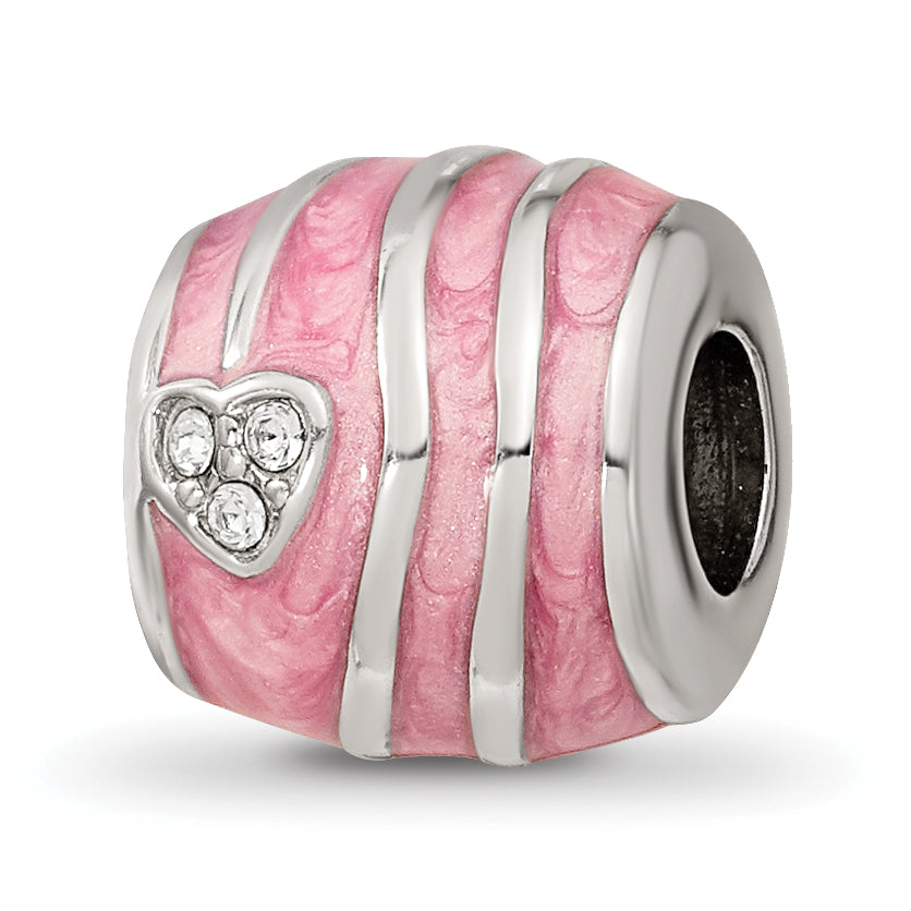 Sterling Silver Reflections Pink Enameled Crystal Hearts Bead