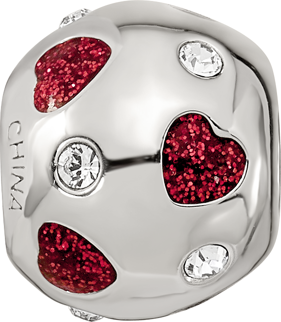 Sterling Silver Reflections Red Enameled Crystal Hearts Bead