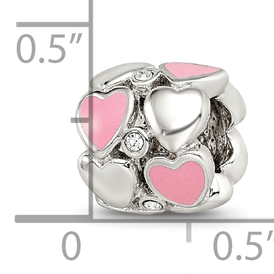 Sterling Silver Reflections Pink Enamel Crystal Hearts Bead