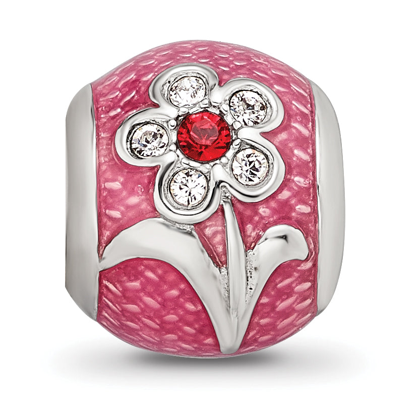 Sterling Silver Reflections Pink Enamel with Crystals Flower Bead