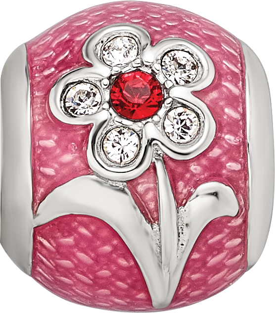 Sterling Silver Reflections Pink Enamel with Crystals Flower Bead