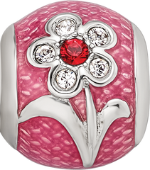 Sterling Silver Reflections Pink Enamel with Crystals Flower Bead