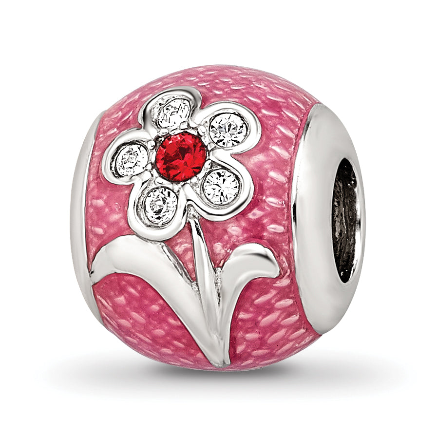 Sterling Silver Reflections Pink Enamel with Crystals Flower Bead