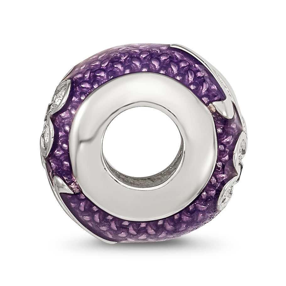 Sterling Silver Reflections Purple Enam with crystals Flower Bead