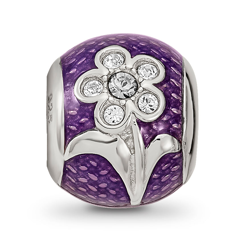 Sterling Silver Reflections Purple Enam with crystals Flower Bead