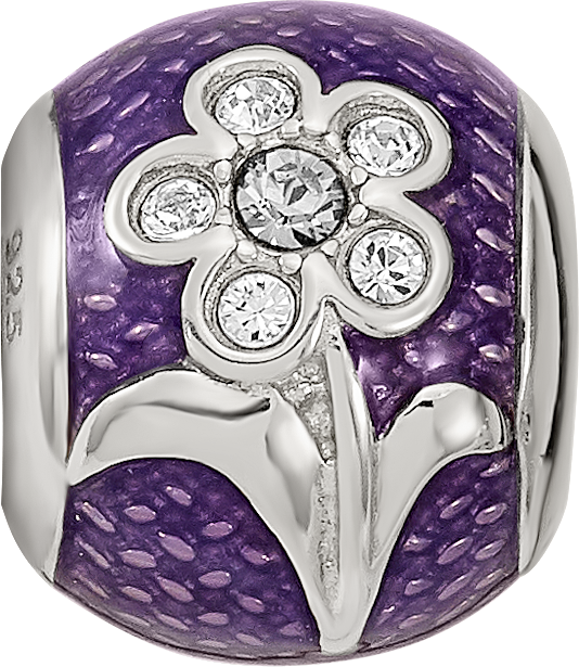 Sterling Silver Reflections Purple Enam with crystals Flower Bead