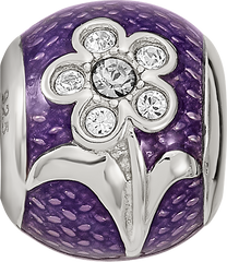 Sterling Silver Reflections Purple Enam with crystals Flower Bead