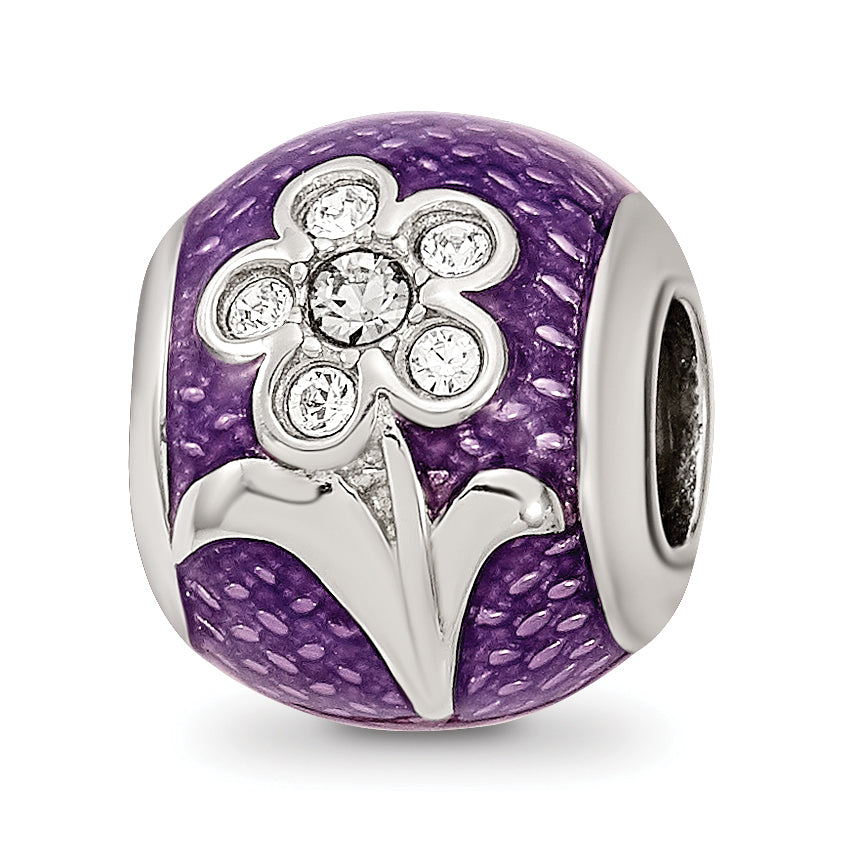 Sterling Silver Reflections Purple Enam with crystals Flower Bead