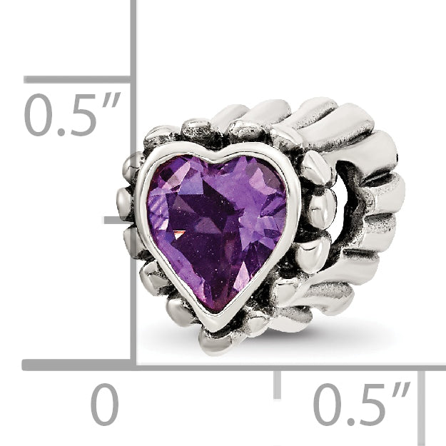 Sterling Silver Reflections Amethyst Heart Bead