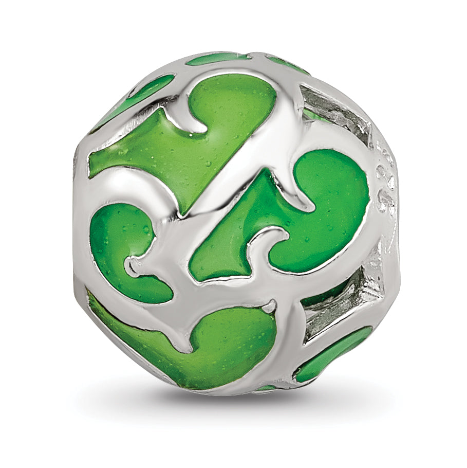 Sterling Silver Reflections Green Filigree Enameled Bead