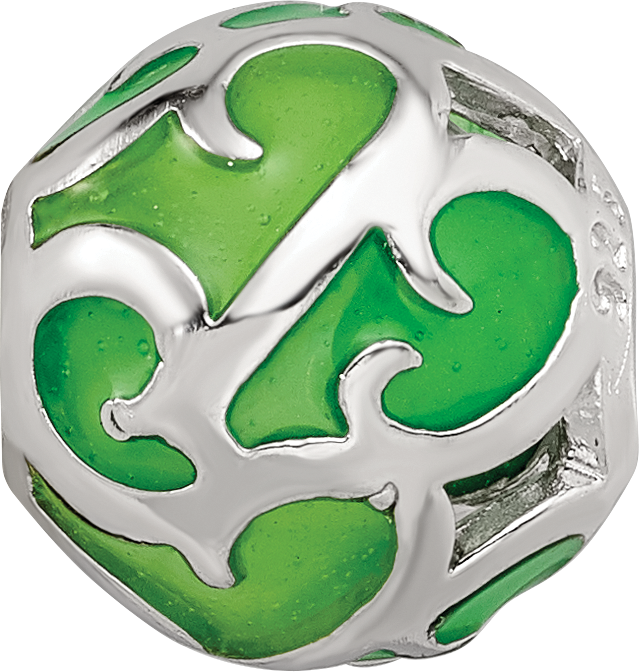 Sterling Silver Reflections Green Filigree Enameled Bead