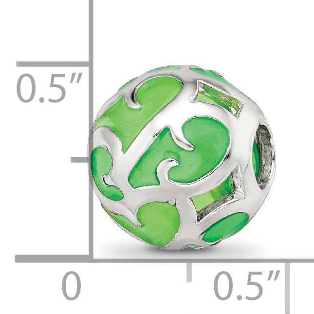 Sterling Silver Reflections Green Filigree Enameled Bead