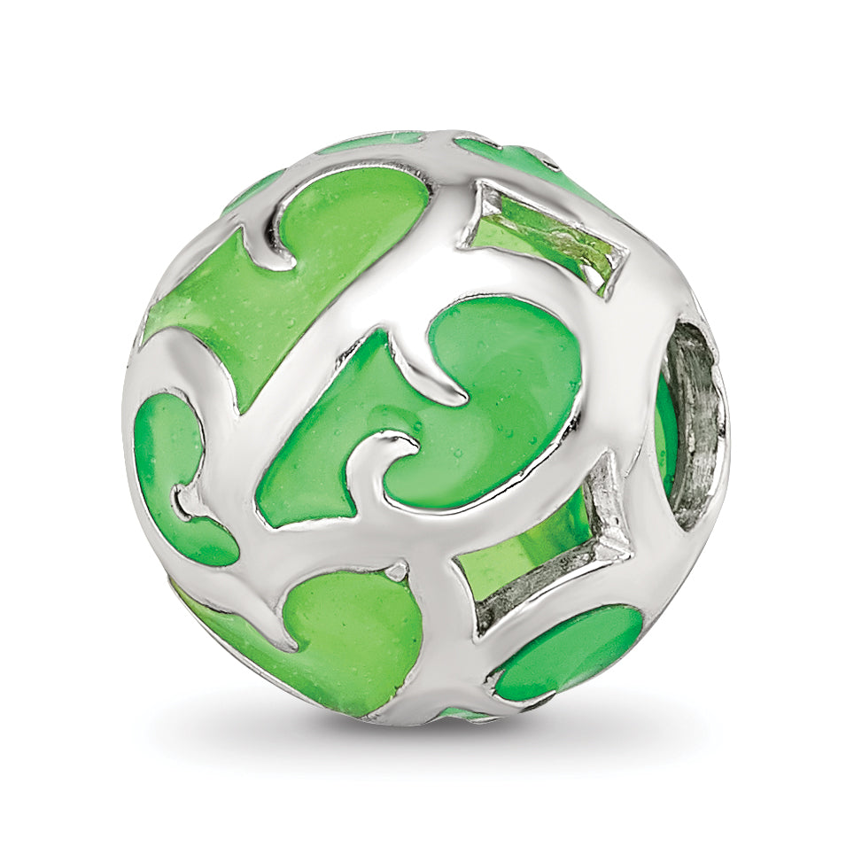 Sterling Silver Reflections Green Filigree Enameled Bead