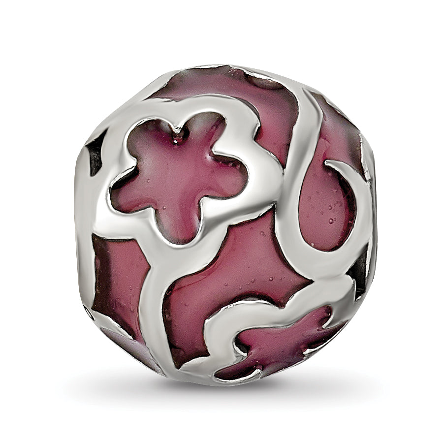 Sterling Silver Reflections Purple Floral Enameled Bead