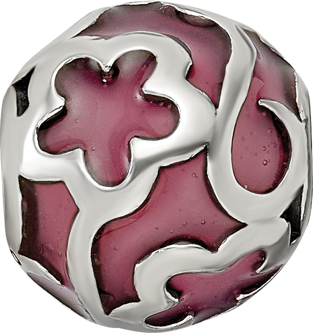 Sterling Silver Reflections Purple Floral Enameled Bead