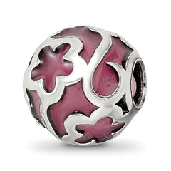 Sterling Silver Reflections Purple Floral Enameled Bead