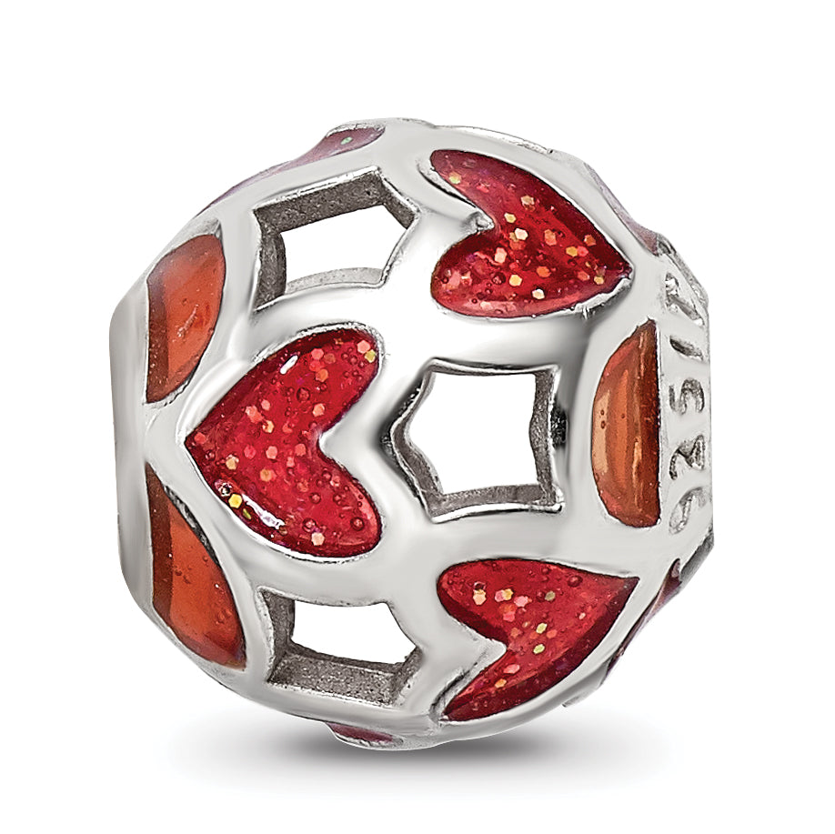 Sterling Silver Reflections Red Heart Enameled Bead