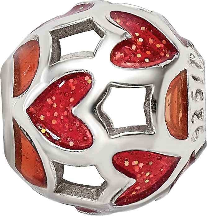 Sterling Silver Reflections Red Heart Enameled Bead