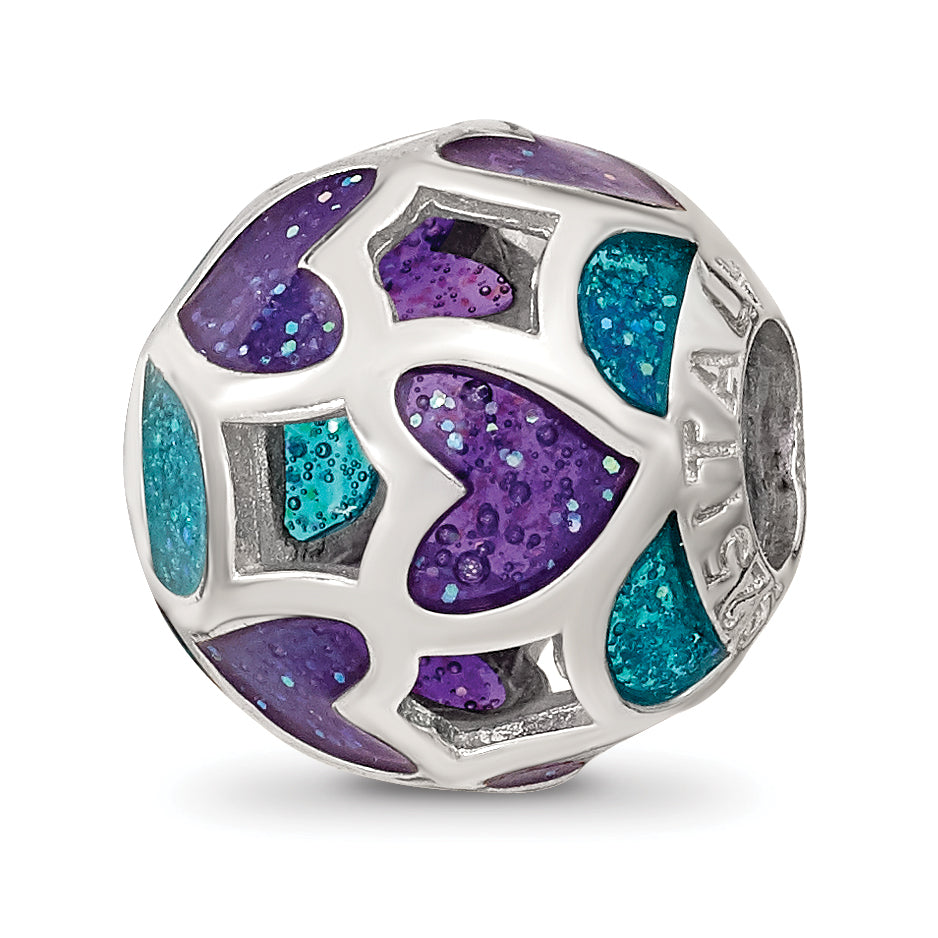 Sterling Silver Reflections Blue/Purple Heart Enameled Bead